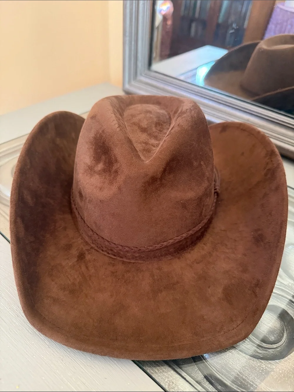 Cattleman Style Brown Faux Suede Velvety Cowboy Hat Western Accessory